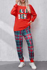 ALL IS BRIGHT Round Neck Top and Plaid Pants Lounge Set OutfitFlow